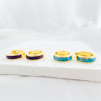Opal Huggie Hoop Earrings: 18K Gold Sterling Silver Inlay