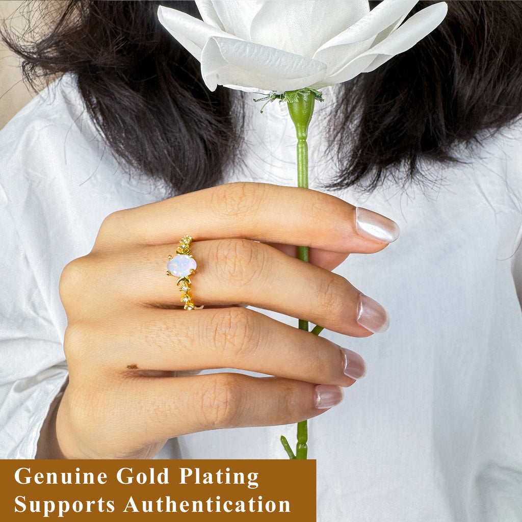 White Opal Ring: Emerald Cut, 18k Gold Plated Sterling Silver