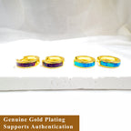 Opal Huggie Hoop Earrings: 18K Gold Sterling Silver Inlay
