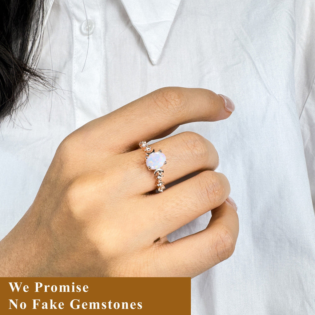 White Opal Ring: Emerald Cut, 18k Gold Plated Sterling Silver