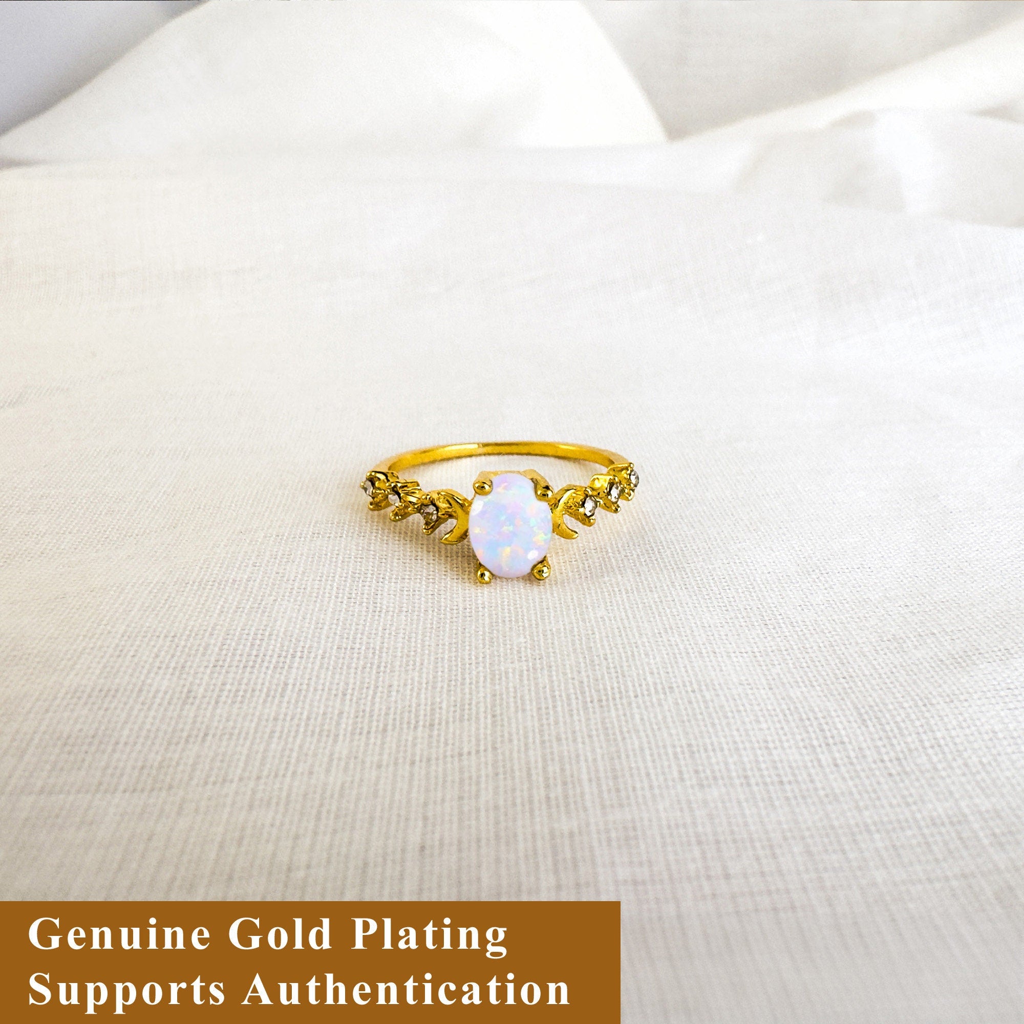 White Opal Ring: Emerald Cut, 18k Gold Plated Sterling Silver
