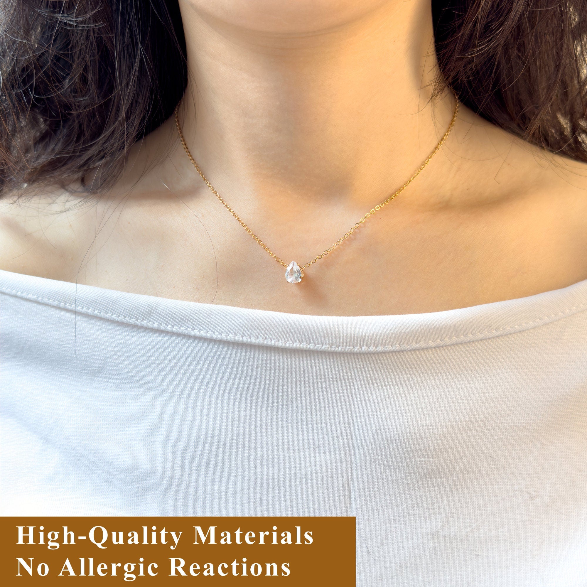 Teardrop CZ Diamond Necklace: 925 Sterling Silver Pear Pendant