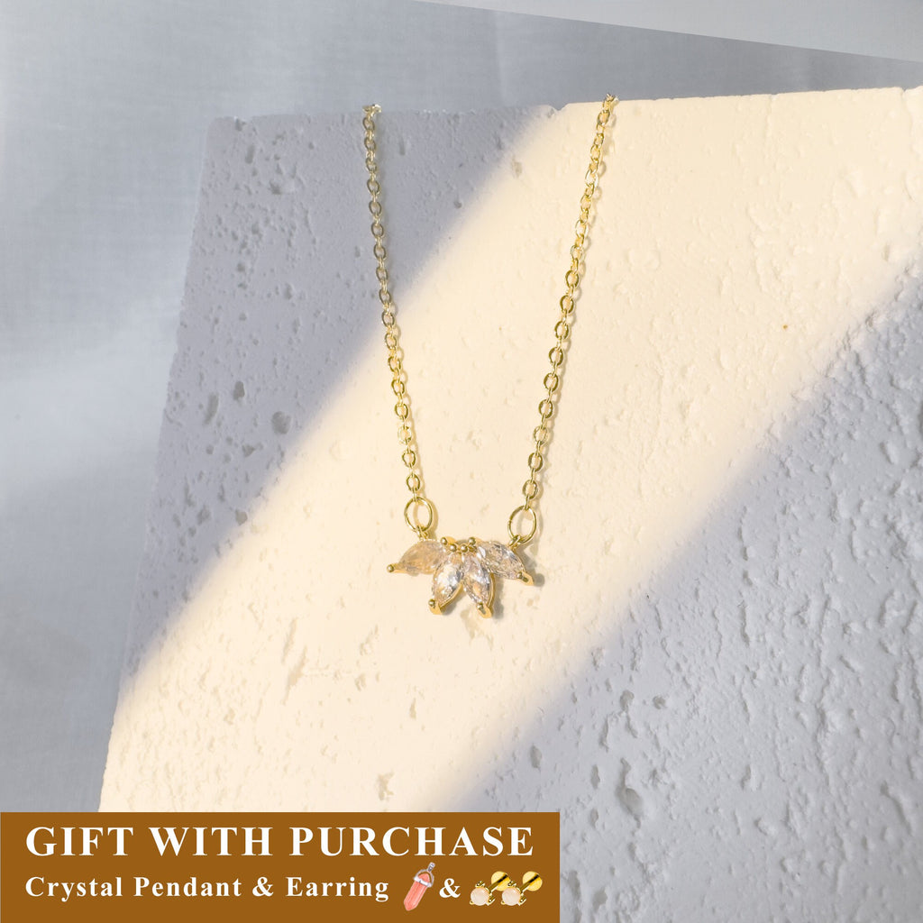 Marquise CZ Diamond Flower Necklace: Sterling Silver Petal Pendant