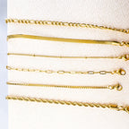 Dainty 18K Gold Plated Bracelet Chains: Figaro, Box, Herringbone, Rope - Set of 6
