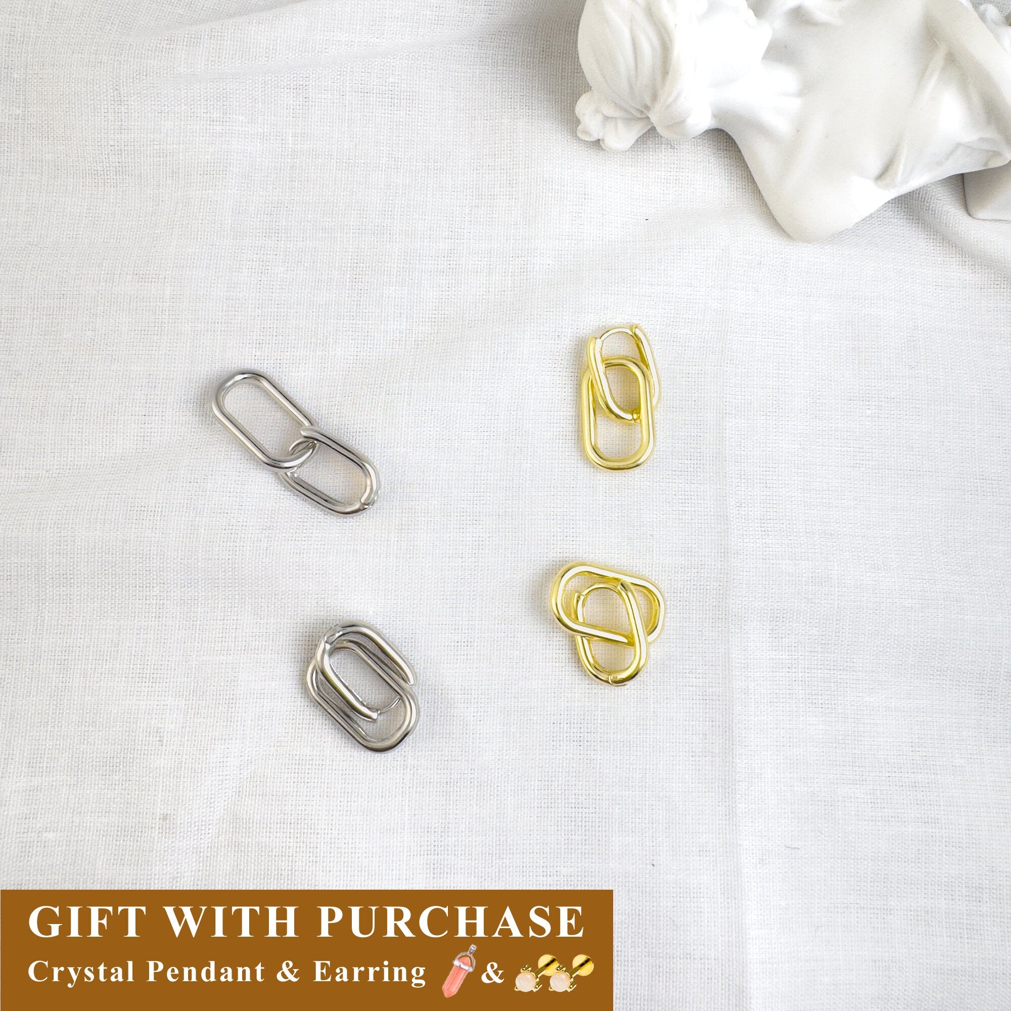 Sterling Silver Link Hoop Earrings: Minimalist Gold Dangle