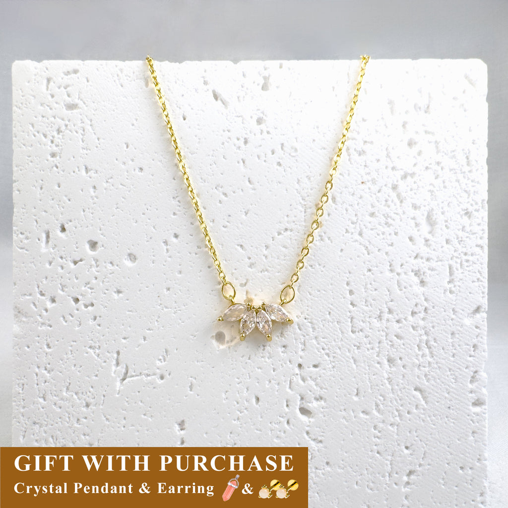 Marquise CZ Diamond Flower Necklace: Sterling Silver Petal Pendant