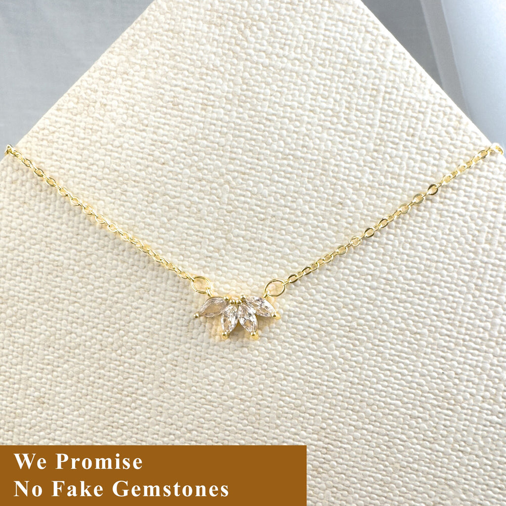 Marquise CZ Diamond Flower Necklace: Sterling Silver Petal Pendant
