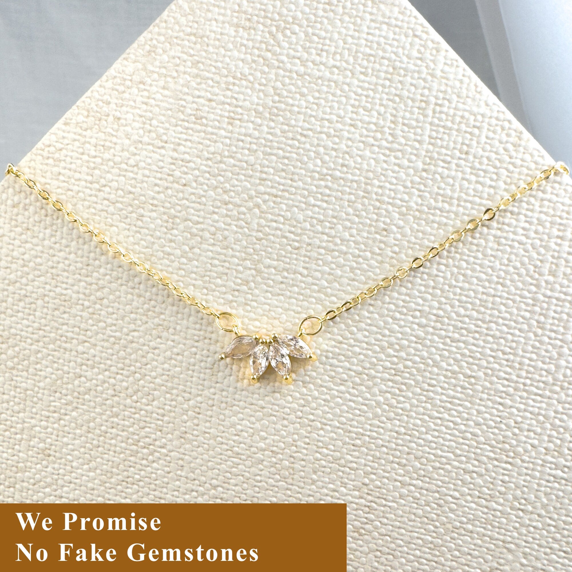 Marquise CZ Diamond Flower Necklace: Sterling Silver Petal Pendant