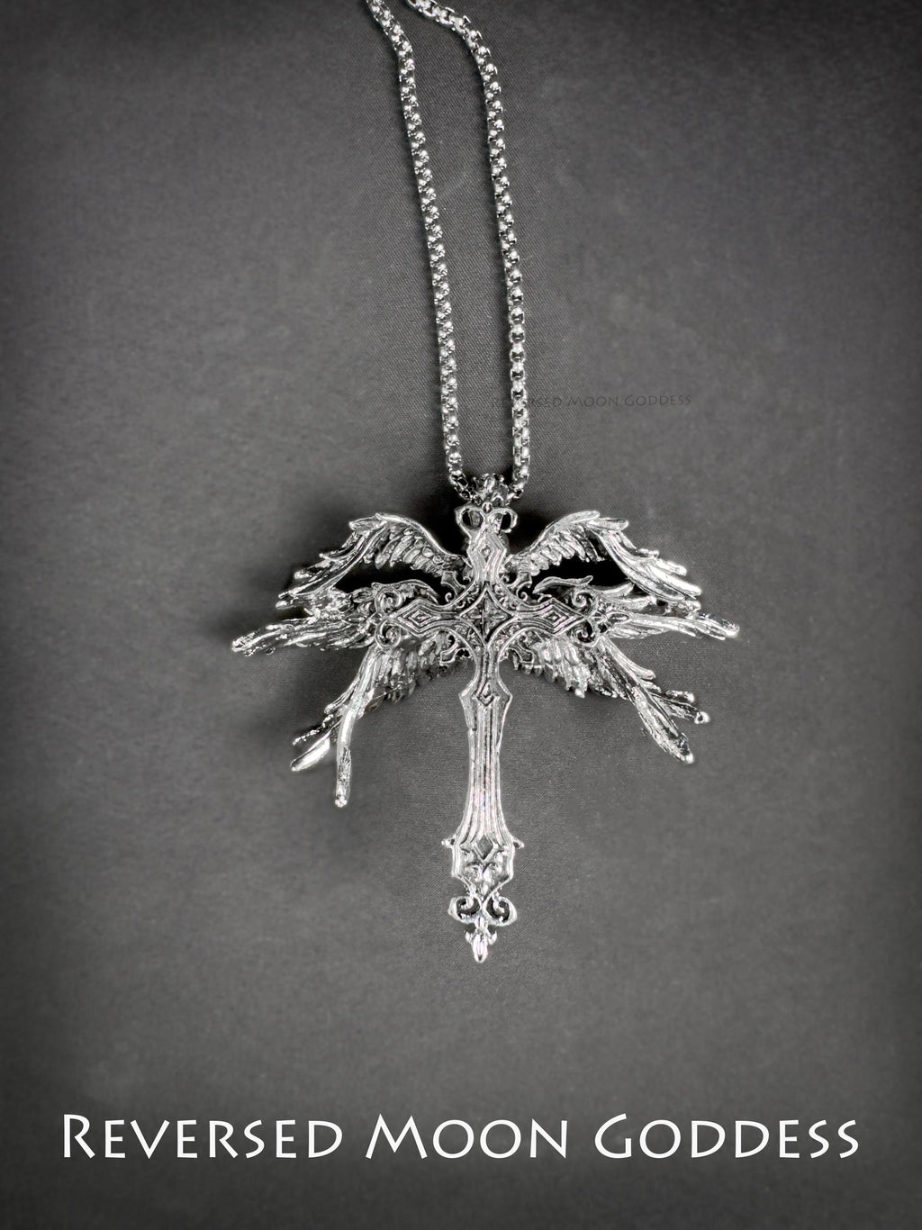 Angel Wing Cross Necklace: Gothic Y2K Silver Pendant