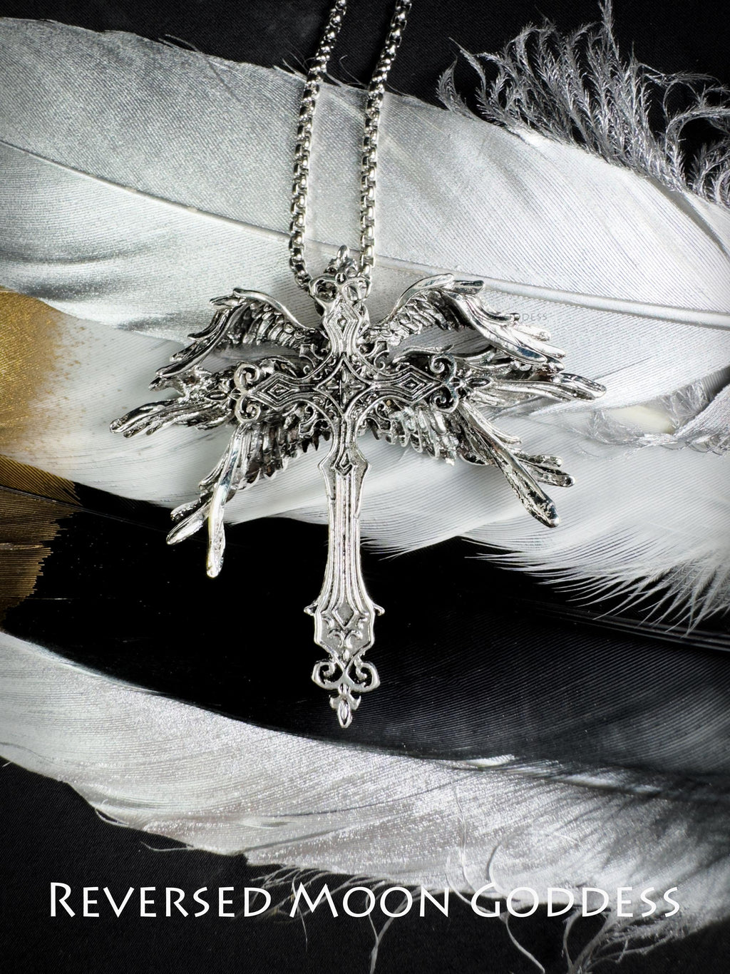 Angel Wing Cross Necklace: Gothic Y2K Silver Pendant