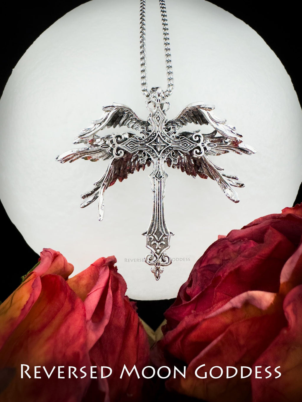 Angel Wing Cross Necklace: Gothic Y2K Silver Pendant