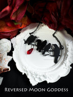 Gothic Black Crows Necklace, Murder of Crows Pendant with Red Crystal, Raven in Night Sky Charm, Memento Mori Jewelry, Dark Fantasy Gift