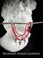 Red Junk Heaven Die Cross Necklace, Gothic Cross Pendant with Sacred Red Beads, Vintage Charm Necklace, Y2K Alternative Jewelry,Memento Gift