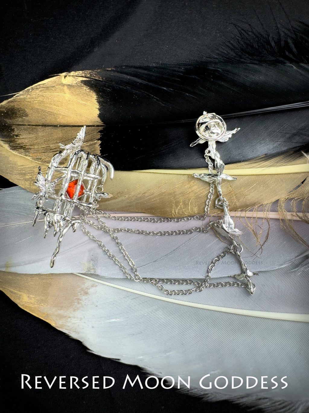 925 Silver Butterfly Birdcage Brooch: Gothic Y2K Art Nouveau Pin
