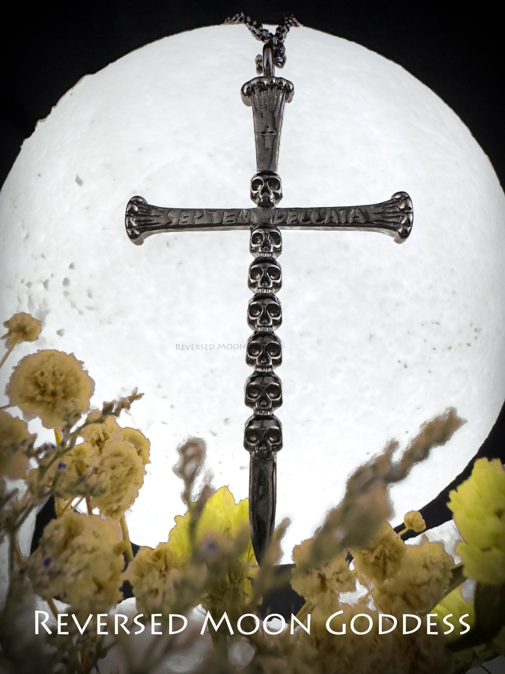 Gothic Cross Necklace: Skull Sword Pendant, Seven Deadly Sins Amulet