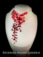 Gothic Bloody Pearl Necklace , Halloween Vampire Jewelry , Multilayer Red Blood Tassel Chains, Dripping Pearls , Creative Horror Accessories