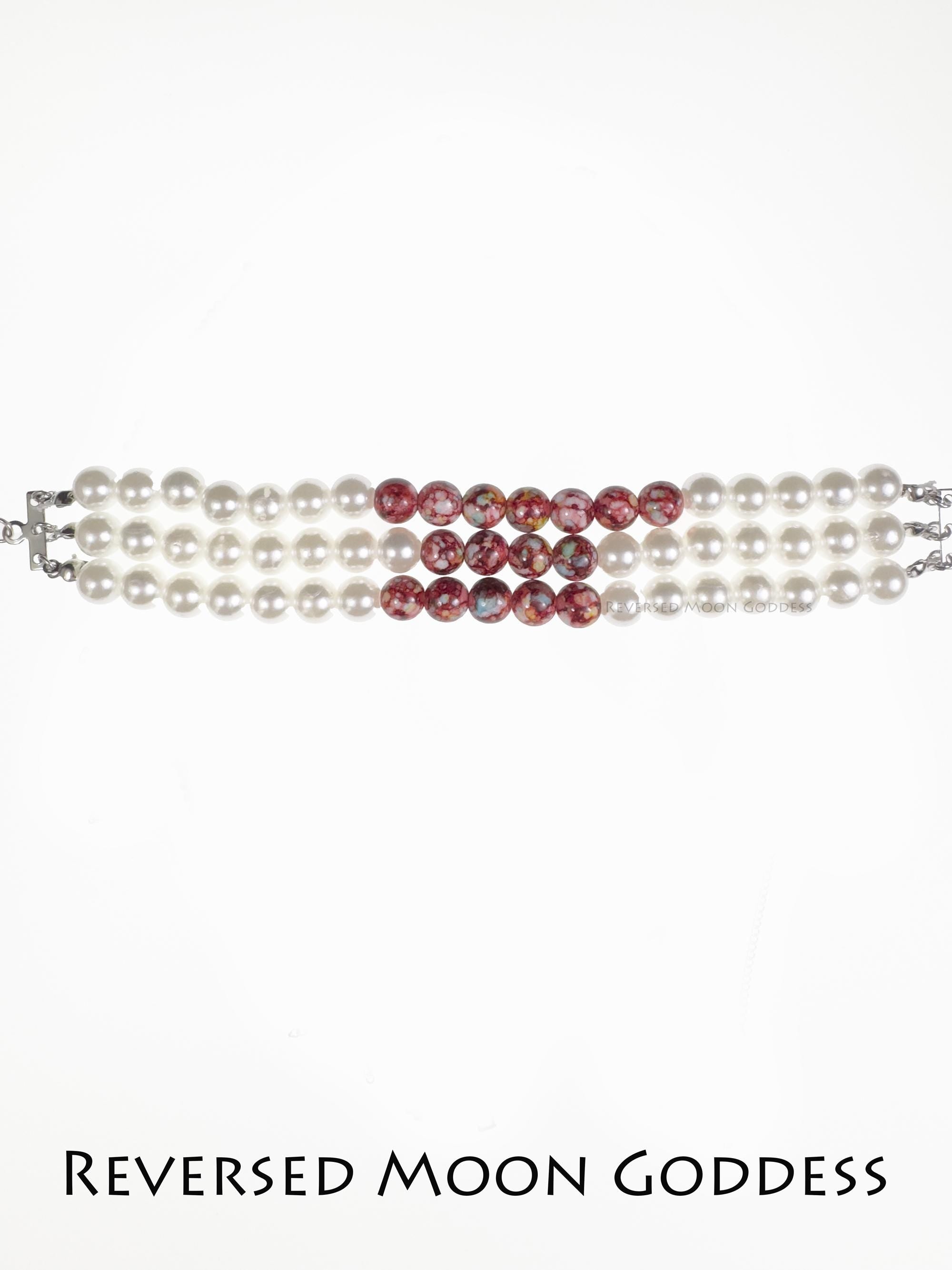 Gothic Blood Pearl Bracelet, Halloween Vampire Accessory, Red Tassel Chains, Dangling Pearls, Gothic Multi-Layer Bracelet