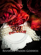 Gothic Blood Pearl Bracelet, Halloween Vampire Accessory, Red Tassel Chains, Dangling Pearls, Gothic Multi-Layer Bracelet