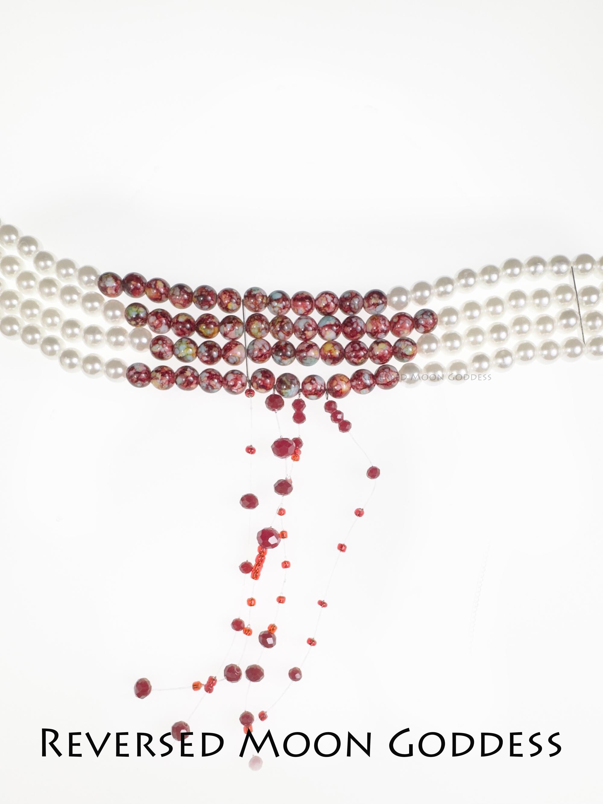 Gothic Blood Pearl Necklace, Halloween Vampire Adornment, Multi-Layer Red Tassel Chains, Swinging Pearls, Innovative Spooky Accessories