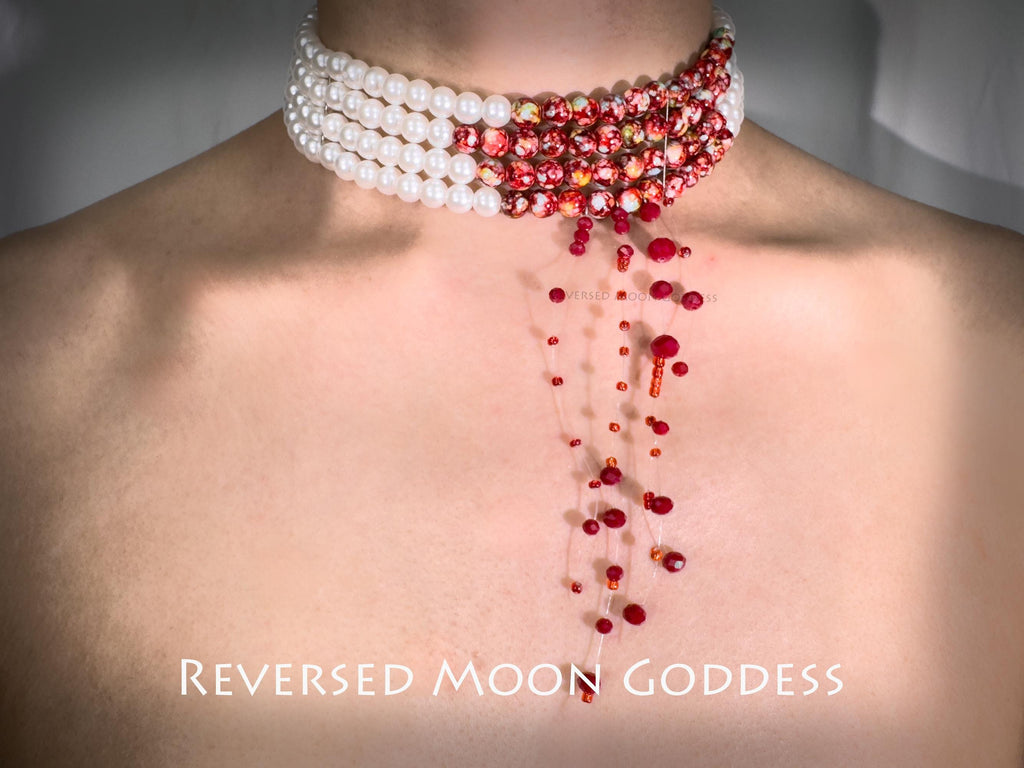 Gothic Blood Pearl Necklace, Halloween Vampire Adornment, Multi-Layer Red Tassel Chains, Swinging Pearls, Innovative Spooky Accessories