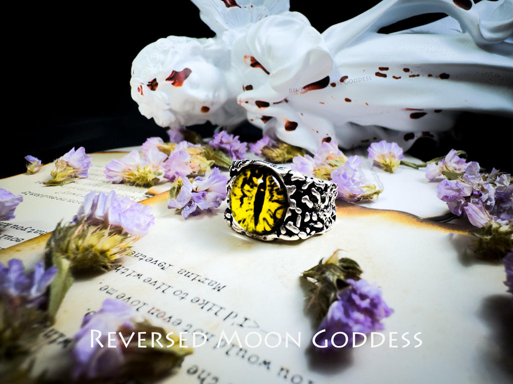 Gothic Evil Eye Ring: Antique Silver Devil's Eye, Adjustable Amulet