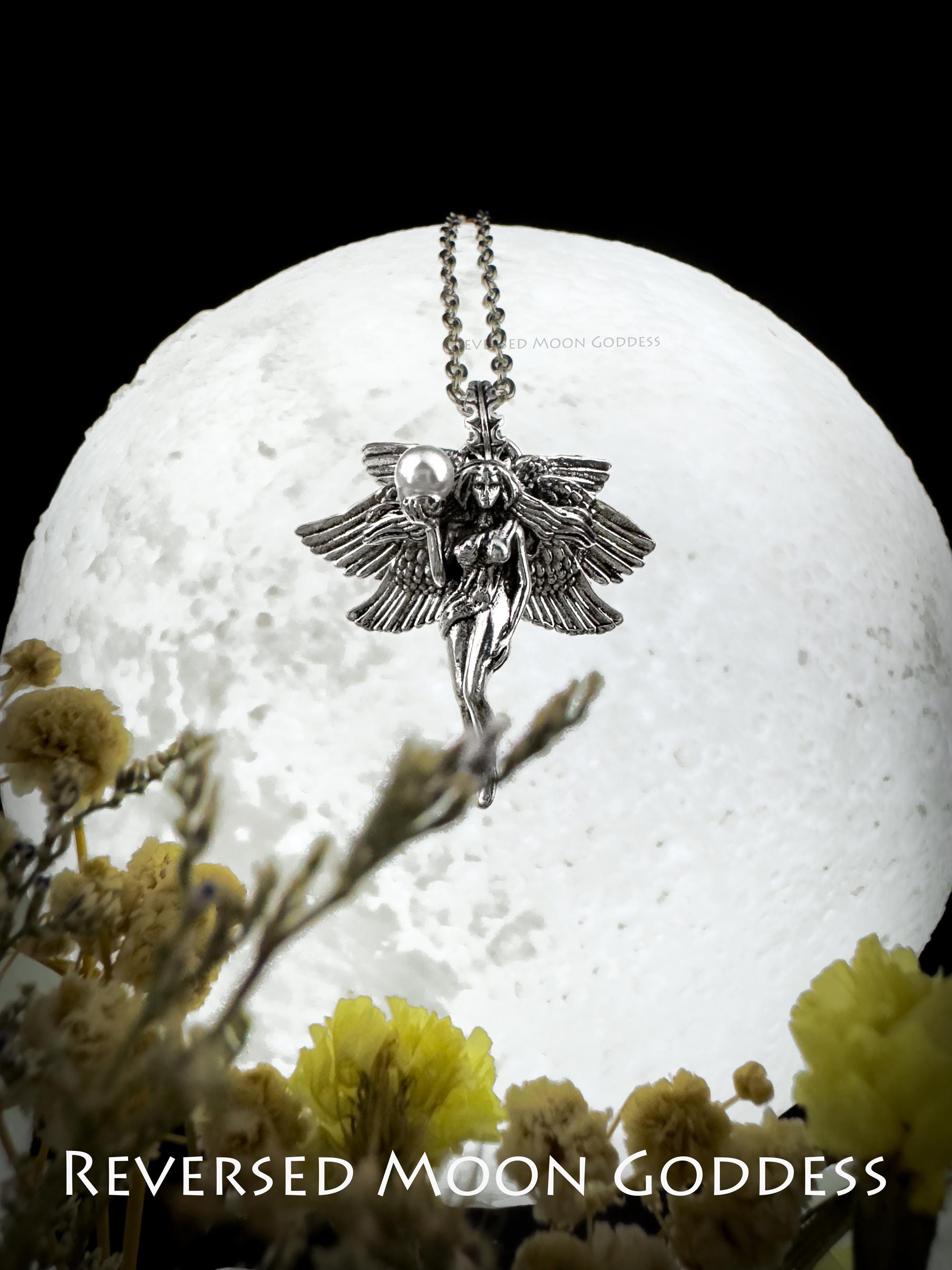 Six-Winged Angel Pearl Pendant Necklace: Gothic Seraphim Talisman