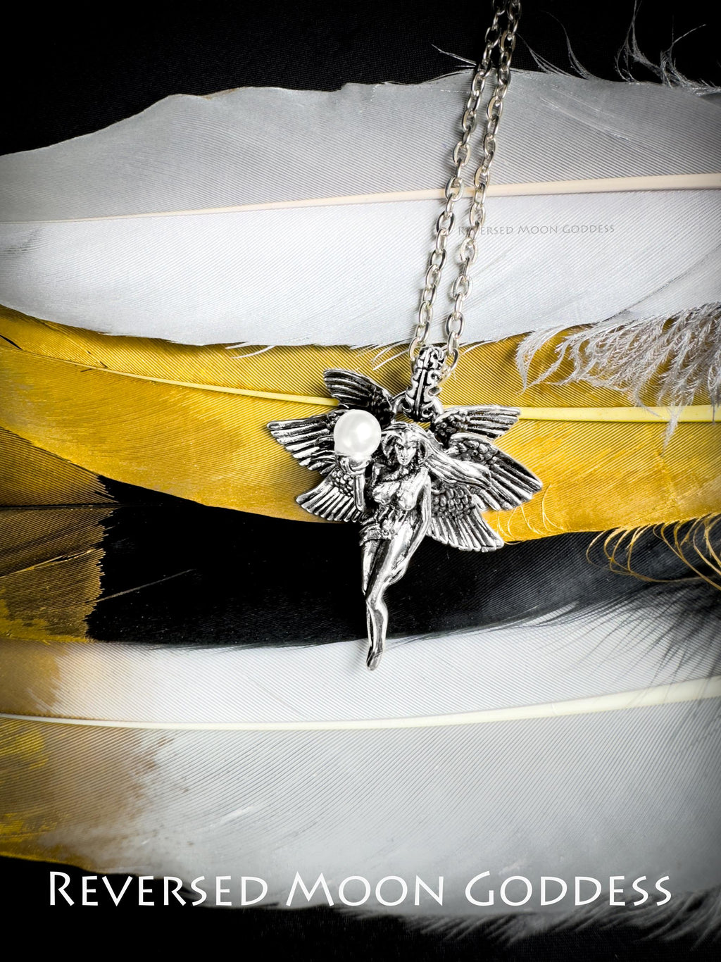 Six-Winged Angel Pearl Pendant Necklace: Gothic Seraphim Talisman