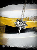 Six-Winged Angel Pearl Pendant Necklace: Gothic Seraphim Talisman