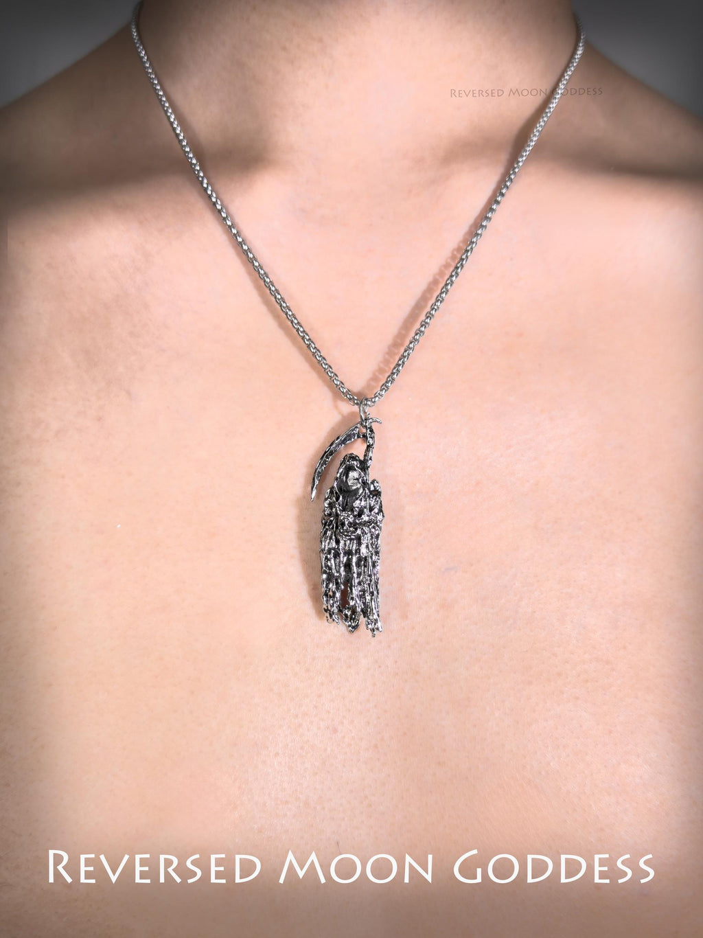 Grim Reaper Scythe Necklace, Gothic Hades Skull Pendant, Dark Mythology-Inspired Jewelry, Alloy Memento Mori Charm, Gothic Protection Amulet
