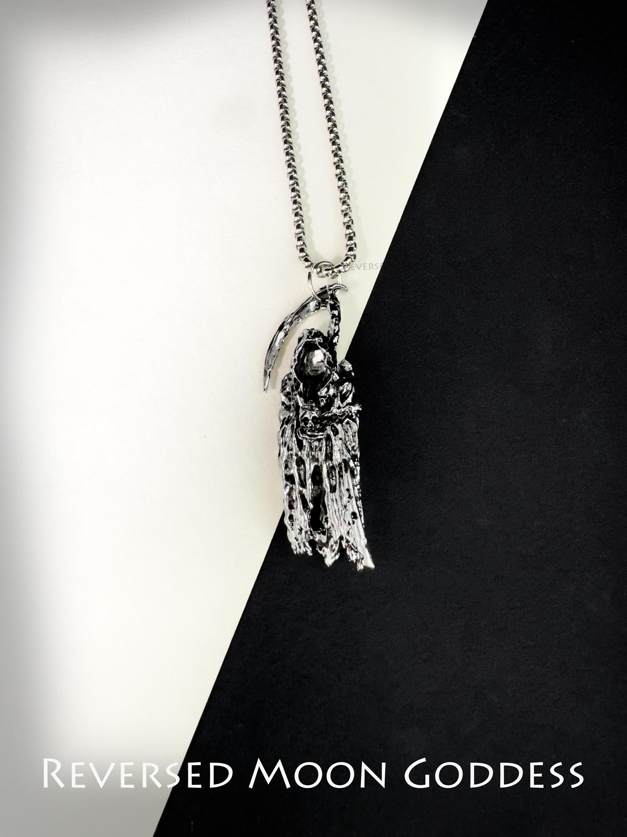 Grim Reaper Scythe Necklace, Gothic Hades Skull Pendant, Dark Mythology-Inspired Jewelry, Alloy Memento Mori Charm, Gothic Protection Amulet