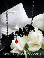 Gothic Black Crows Necklace, Murder of Crows Pendant with Red Crystal, Raven in Night Sky Charm, Memento Mori Jewelry, Dark Fantasy Gift