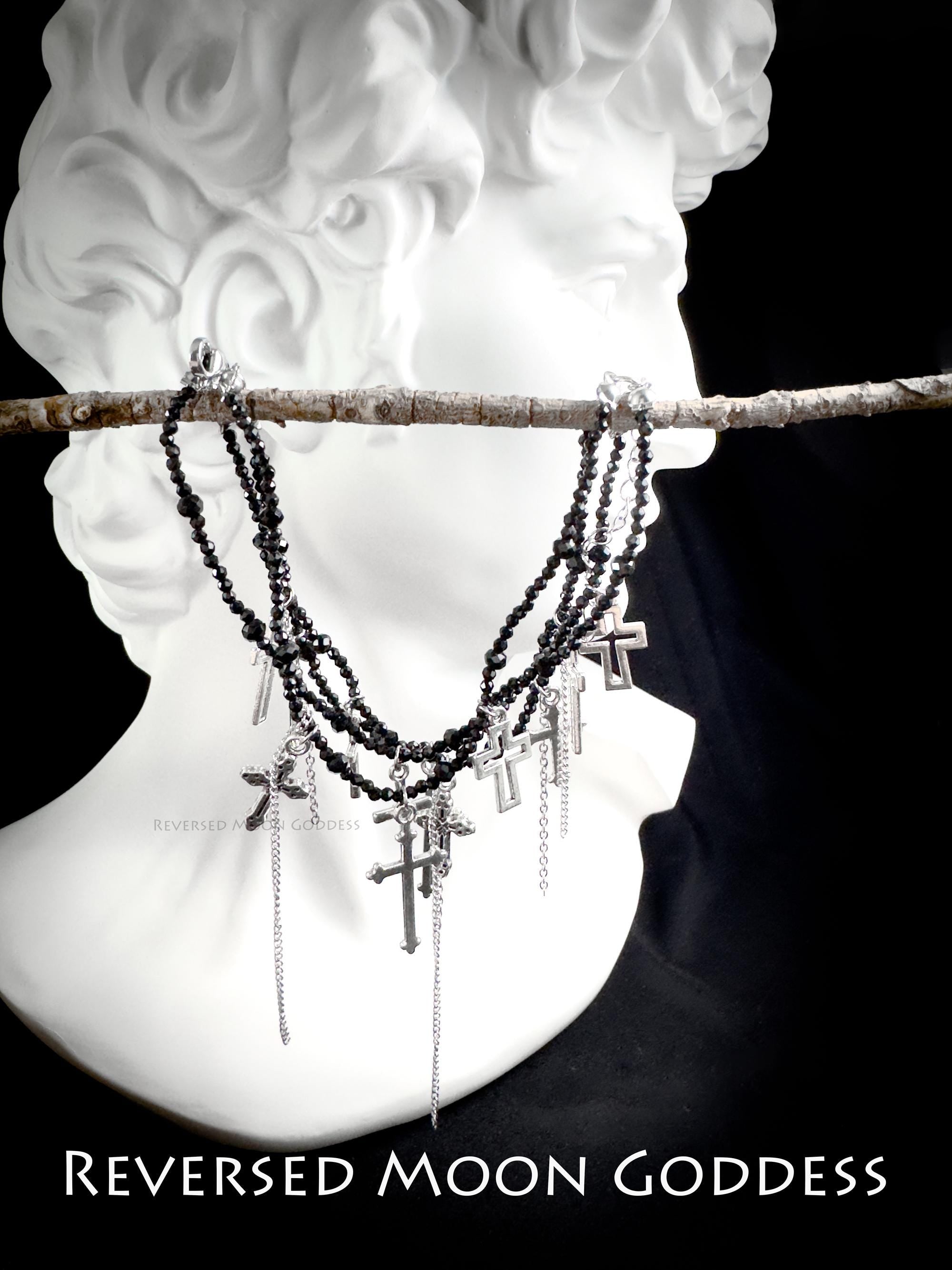 Gothic Cross Pendant Necklace: Spinel, Y2K Alternative Charm