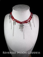 Red Junk Heaven Die Cross Necklace, Gothic Cross Pendant with Sacred Red Beads, Vintage Charm Necklace, Y2K Alternative Jewelry,Memento Gift