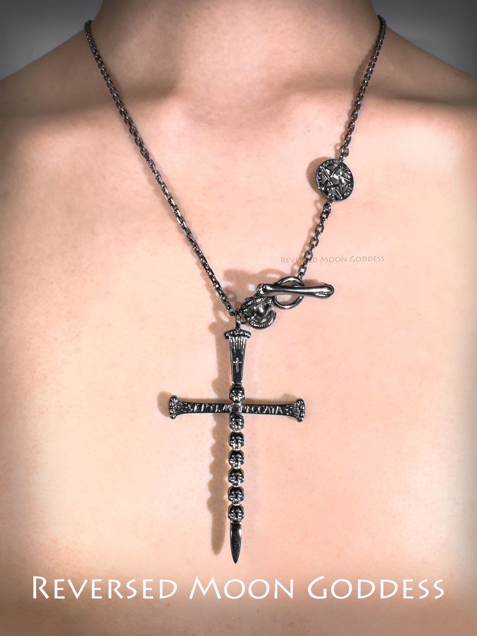 Gothic Cross Necklace: Skull Sword Pendant, Seven Deadly Sins Amulet
