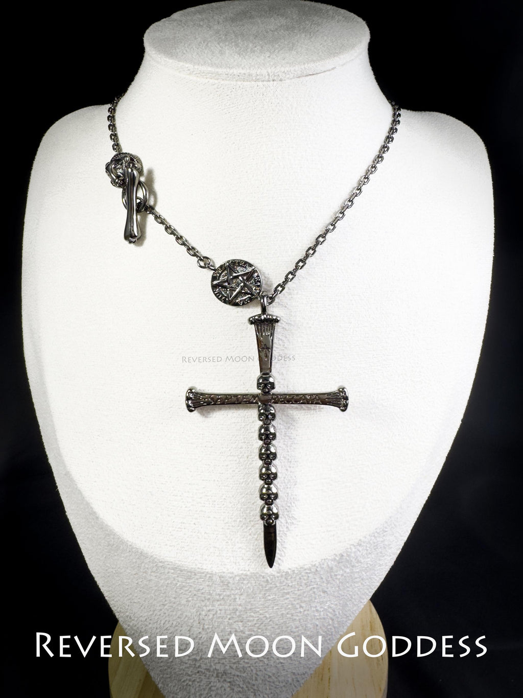 Gothic Cross Necklace: Skull Sword Pendant, Seven Deadly Sins Amulet