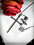 Gothic Cross Necklace: Skull Sword Pendant, Seven Deadly Sins Amulet