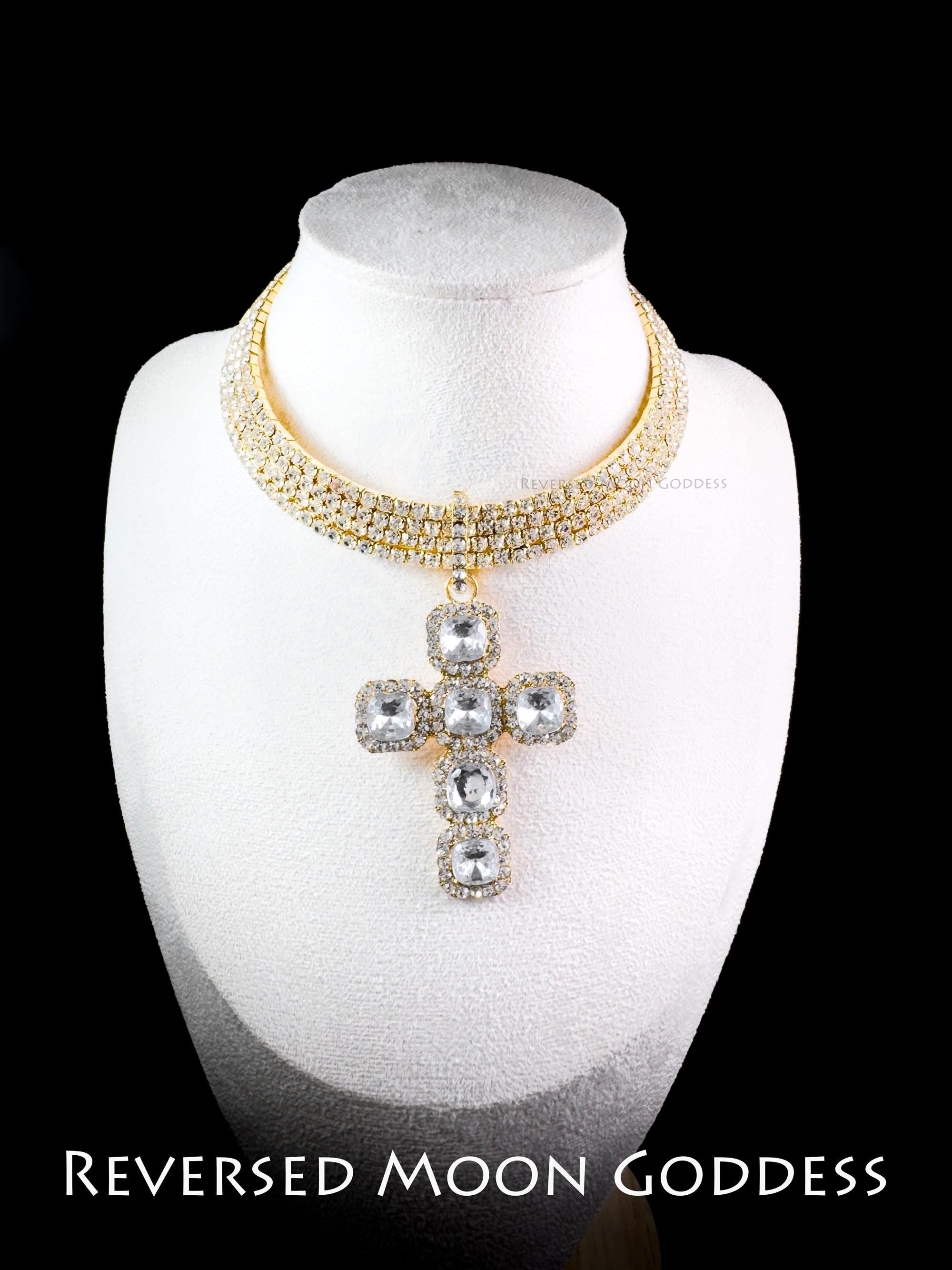 Gold Plated Diamond Cross Necklace, Sparkling 5A Zirconia , Bold Hip-Hop Jewelry ,  Oversized Cross Pendant, Party, Club and Gift Ready