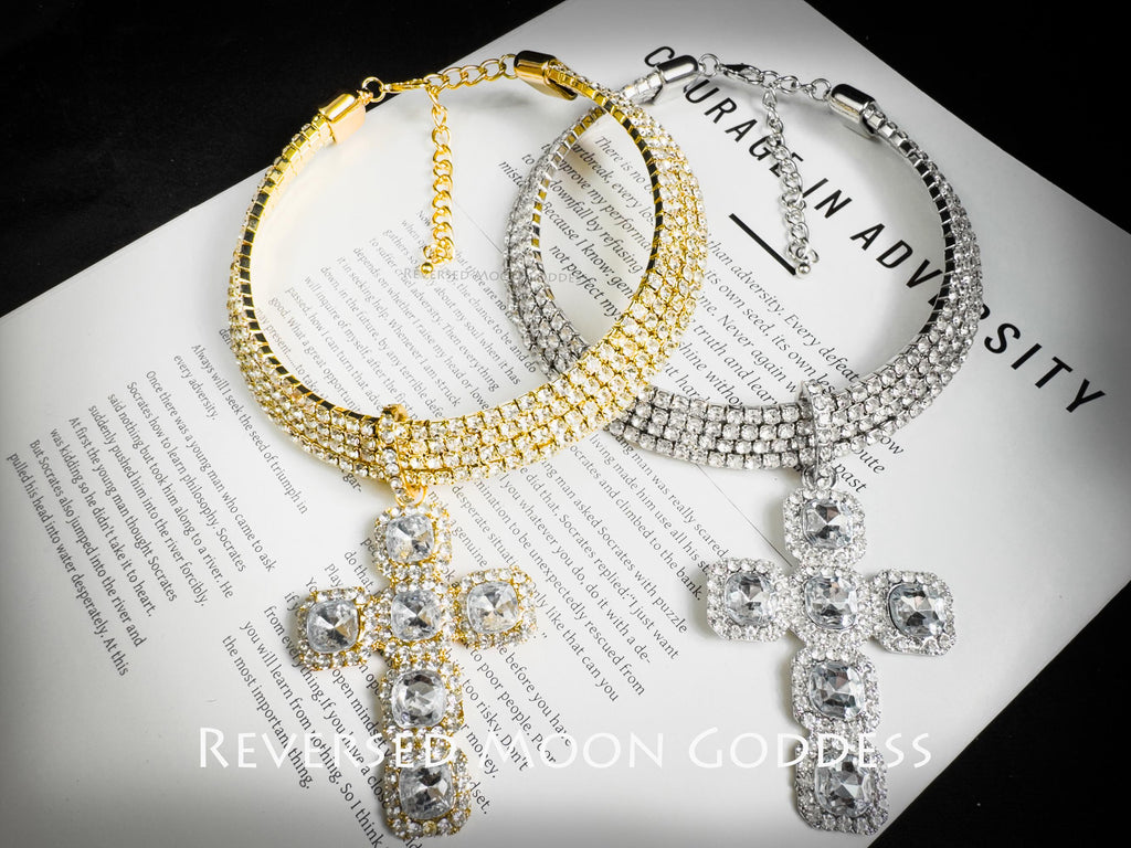 Gold Plated Diamond Cross Necklace, Sparkling 5A Zirconia , Bold Hip-Hop Jewelry ,  Oversized Cross Pendant, Party, Club and Gift Ready