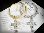 Gold Plated Diamond Cross Necklace, Sparkling 5A Zirconia , Bold Hip-Hop Jewelry ,  Oversized Cross Pendant, Party, Club and Gift Ready