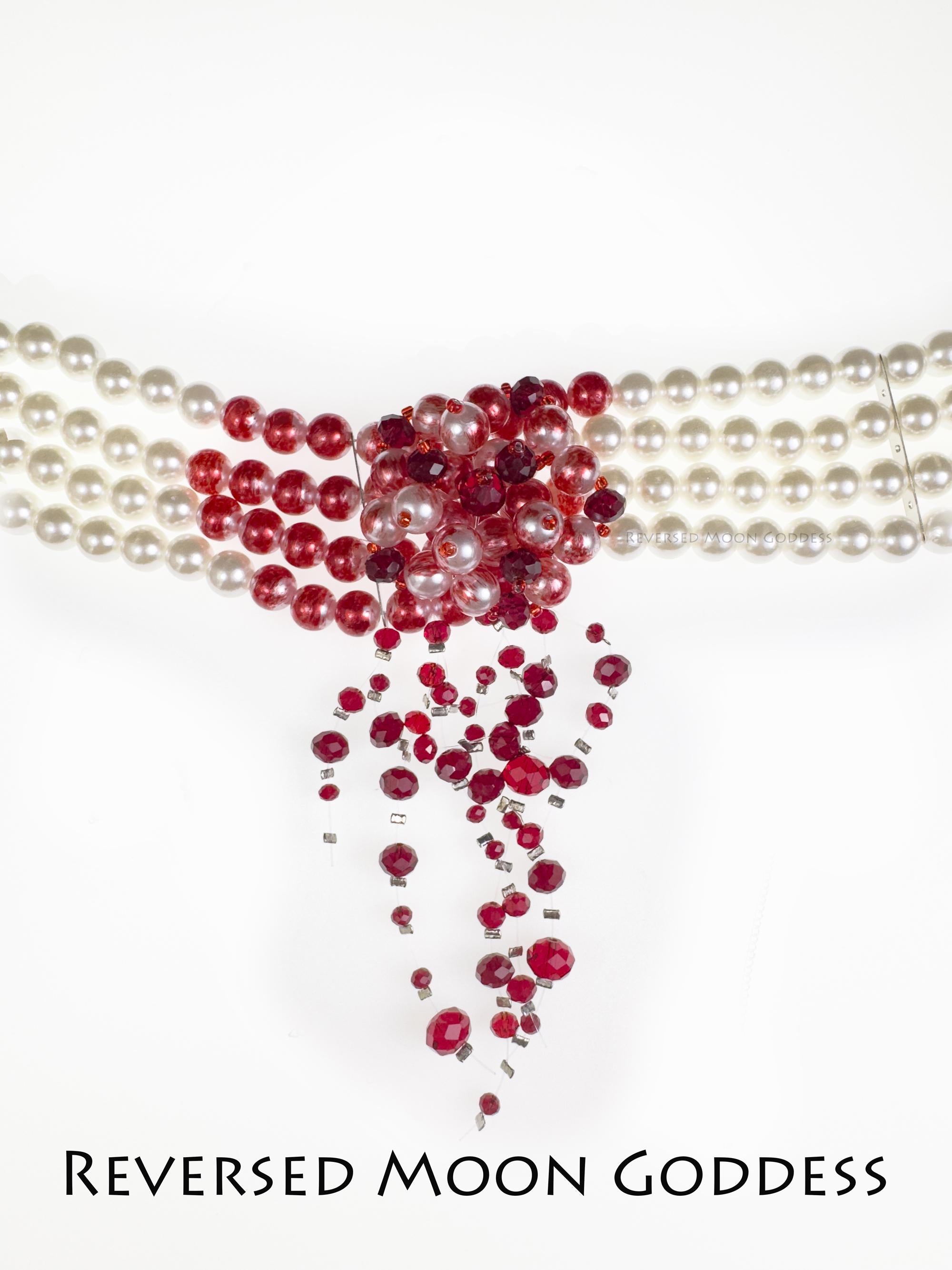 Gothic Bloody Pearl Necklace , Halloween Vampire Jewelry , Multilayer Red Blood Tassel Chains, Dripping Pearls , Creative Horror Accessories