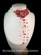 Gothic Blood Pearl Necklace, Halloween Vampire Adornment, Multi-Layer Red Tassel Chains, Swinging Pearls, Innovative Spooky Accessories
