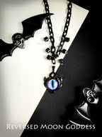 Evil Eye Necklace, Gothic Black Pendant, Vintage Chain Jewelry, Vampire Aesthetic Necklace, Adjustable Lucky Talisman, 2Yk, Hip Pop Necklace