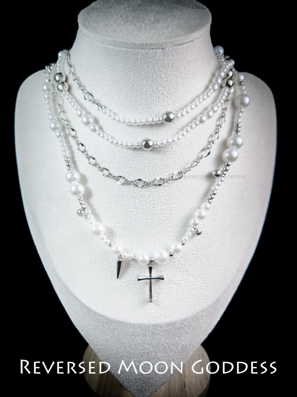 Vintage Gothic Pearl Cross Necklace: Italian Medallion, Crystal Star Pendant