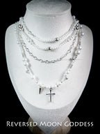 Vintage Gothic Pearl Cross Necklace: Italian Medallion, Crystal Star Pendant