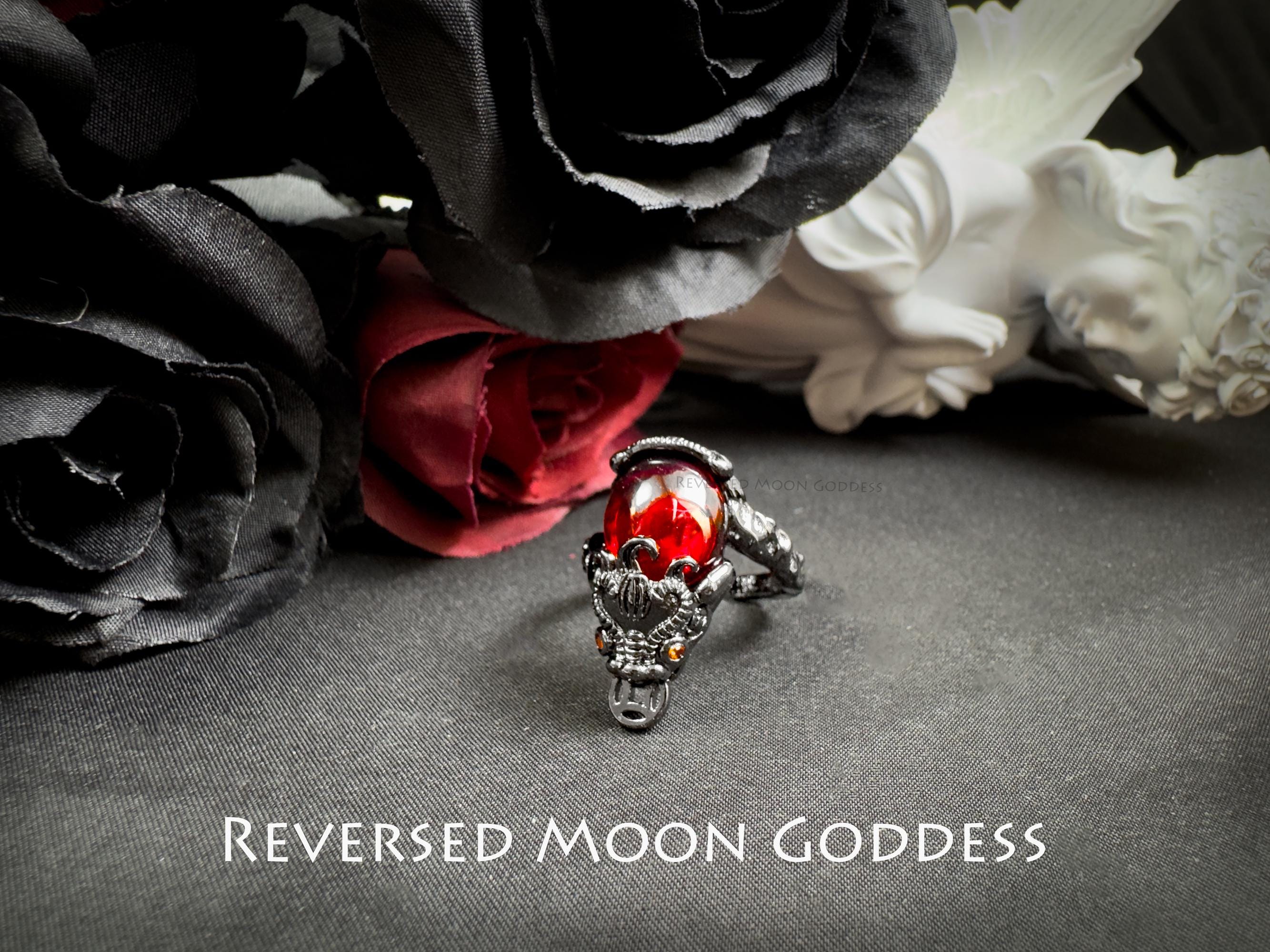 Crimson Crystal Ring Set: Gothic Titanium Steel Adjustable Rings
