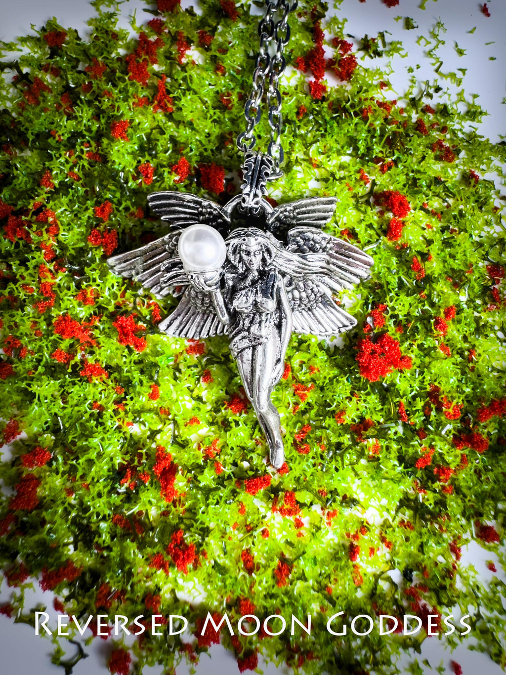 Six-Winged Angel Pearl Pendant Necklace: Gothic Seraphim Talisman
