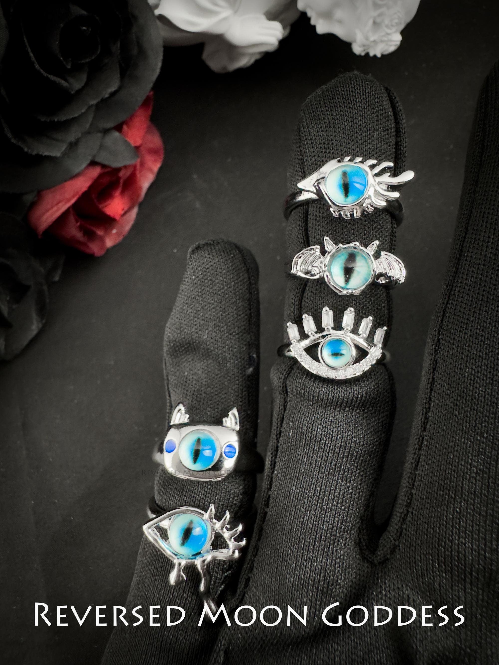 Blue Crystal Magic Eye Ring Set: Titanium Steel Stackable Rings