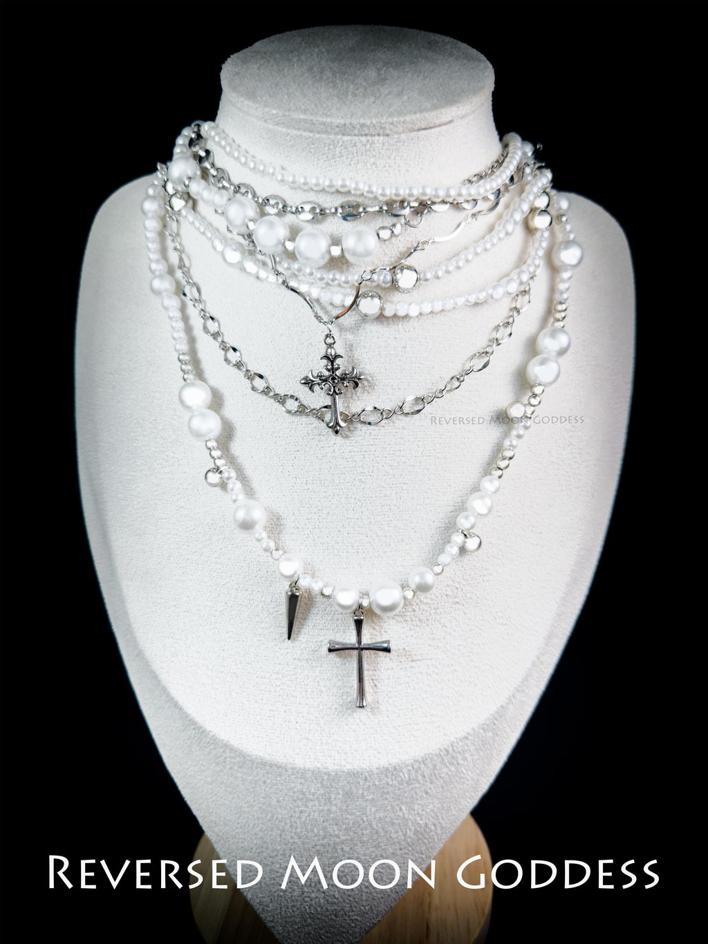 Vintage Gothic Pearl Cross Necklace: Italian Medallion, Crystal Star Pendant