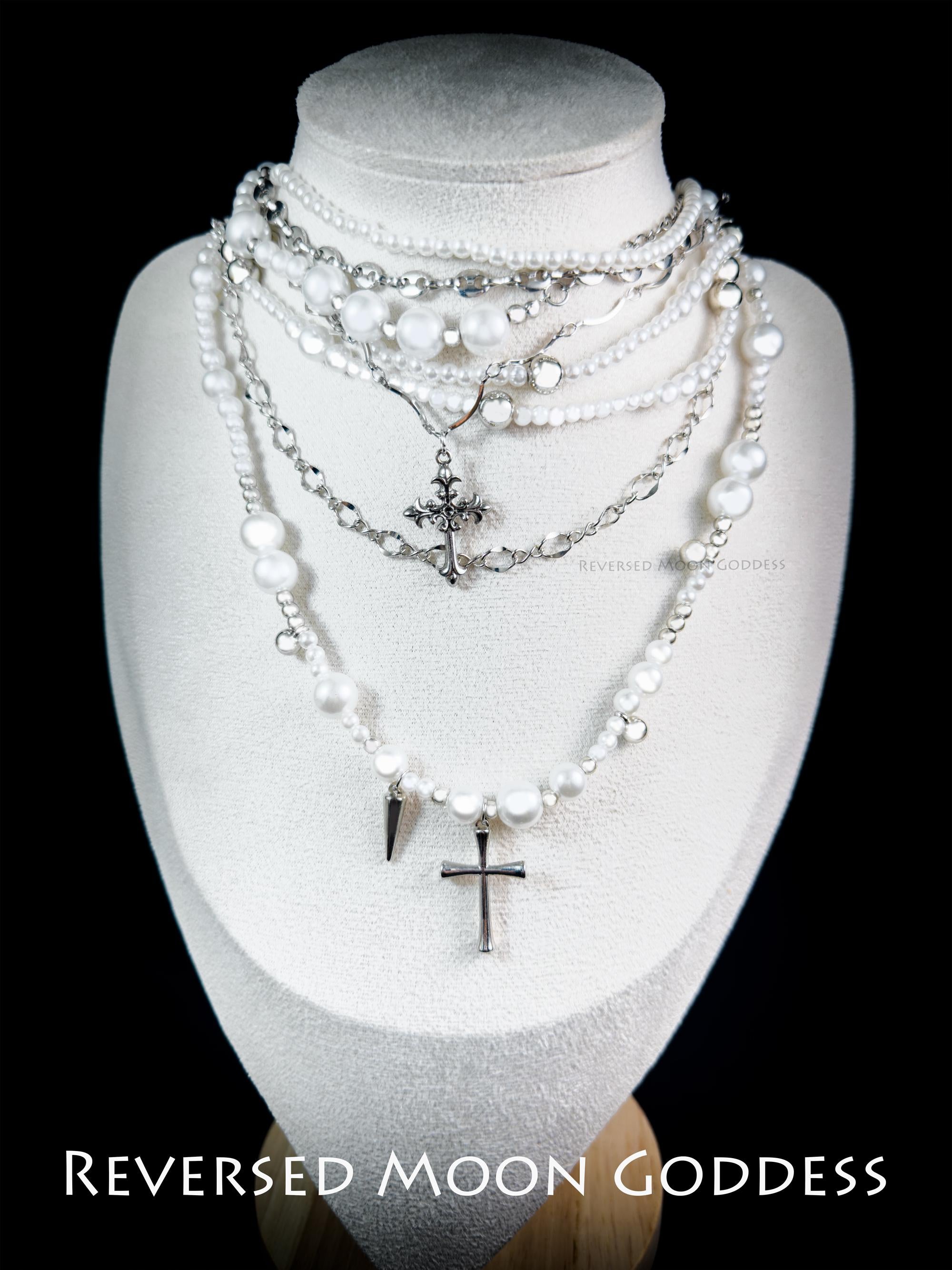 Vintage Gothic Pearl Cross Necklace: Italian Medallion, Crystal Star Pendant