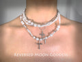 Vintage Gothic Pearl Cross Necklace: Italian Medallion, Crystal Star Pendant